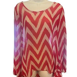 Chevron Patterned Red and Cream Women's Top. Size L